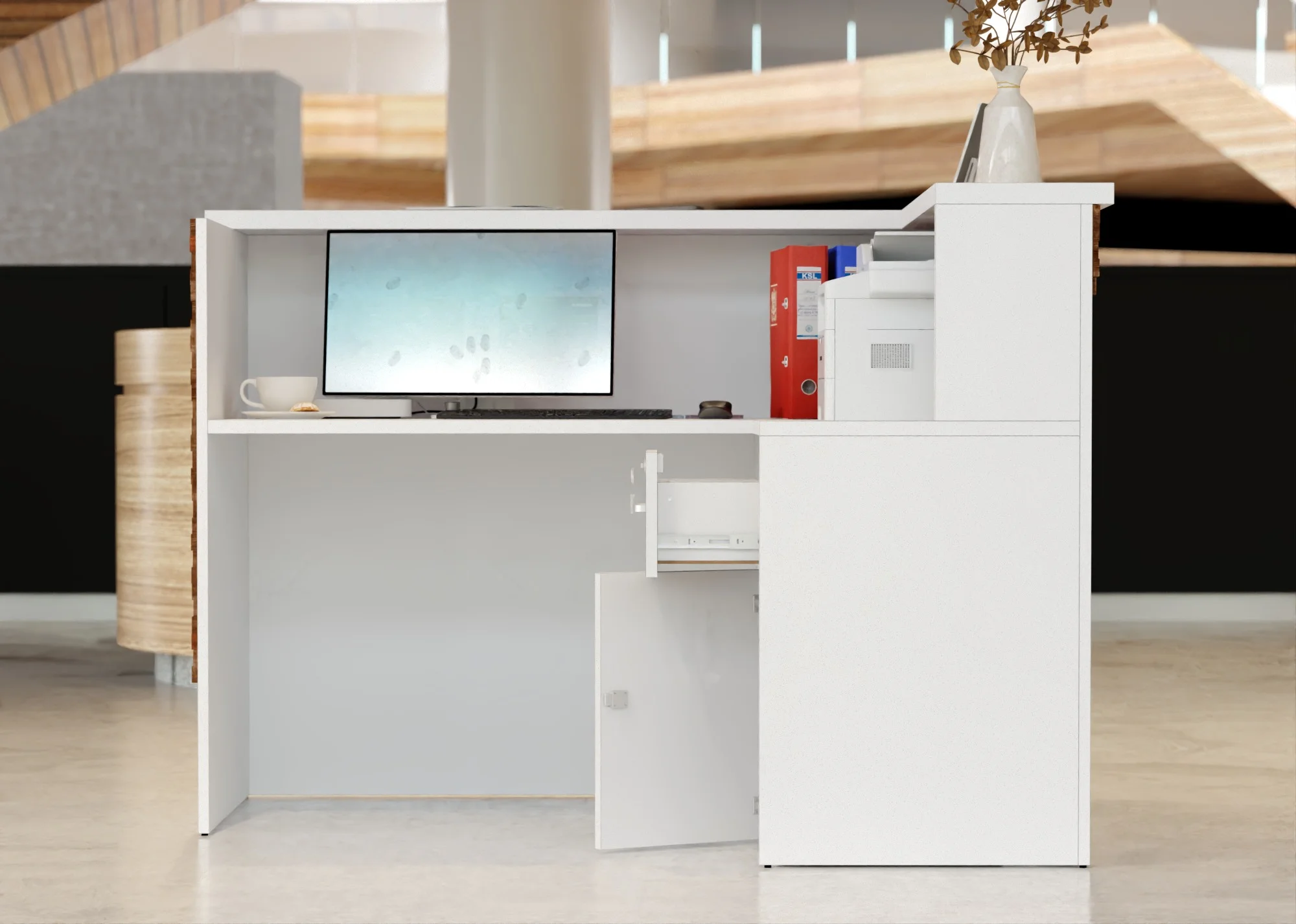 Recepcja z mozajką drewnianą